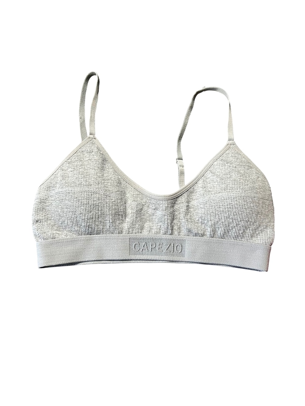 CAPEZIO Heather gray ribbed elastic band seamless bralette size Large New